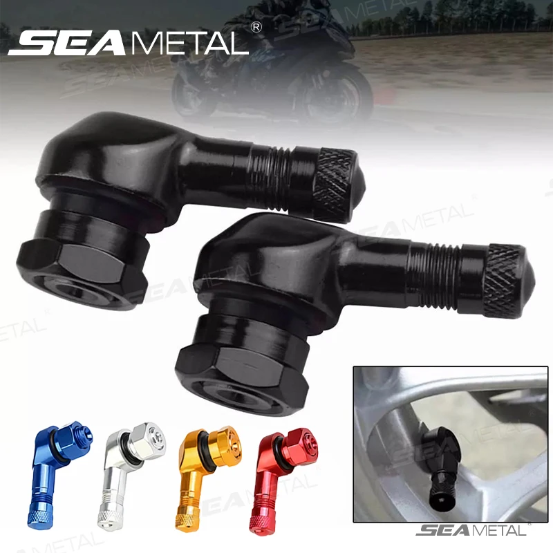 SEAMETAL 2PCS Universal รถจักรยานยนต์ล้อยางวาล์ว Stem CAP Air ยาง 90 องศา CNC อลูมิเนียมยางวาล์วลําต้น 1
