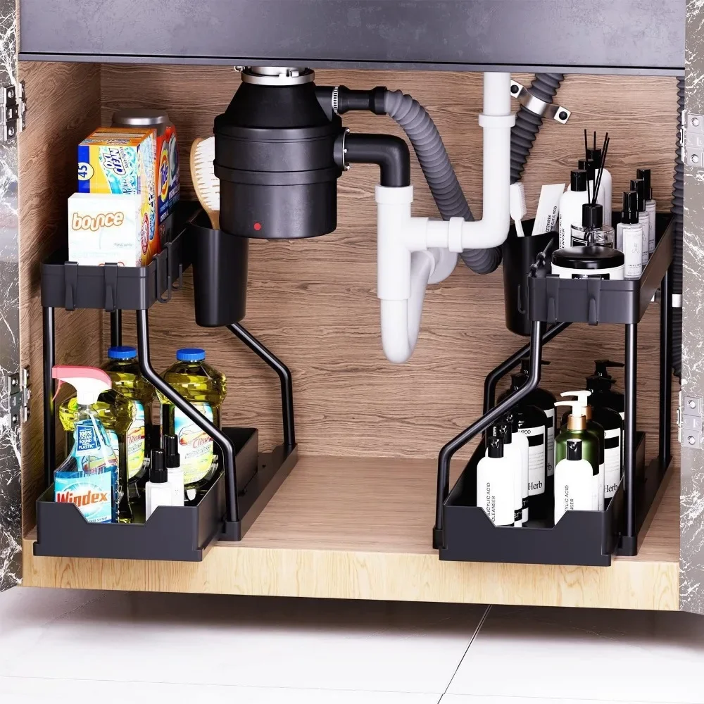 R-Shaped Under Sink Organizer - Double-Layer Pull-Out Kitchen Storage Rack