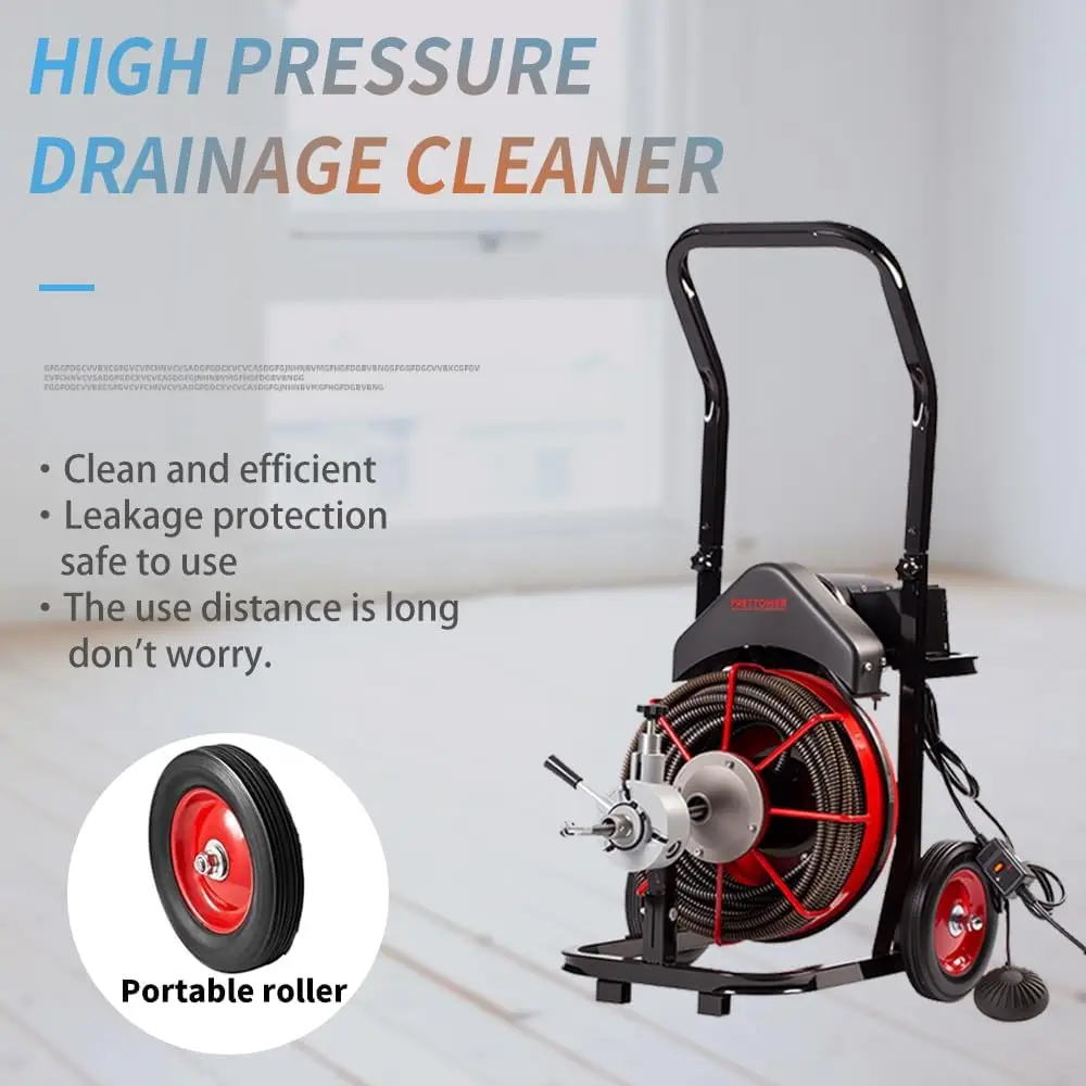 100FT x 1/2 inch Electric Drain Washer, Sewer Spiral Automatic Feed Portable Sewer Snake, Automatic Feed Drain