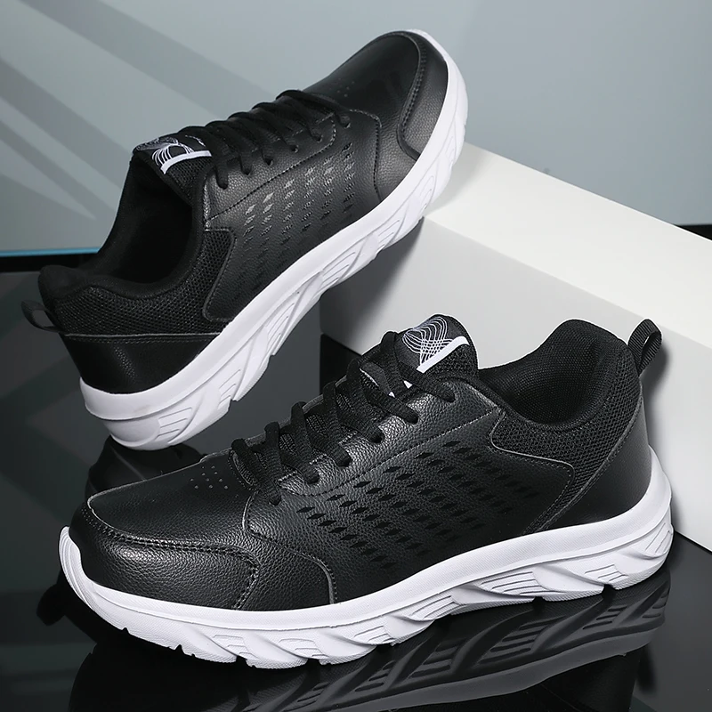 

Black Sneakers for Men High Quality Casual Sneakers Autumn Winter Leisure Outdoor Non-slip Male Artificial Leather Sports Shoes