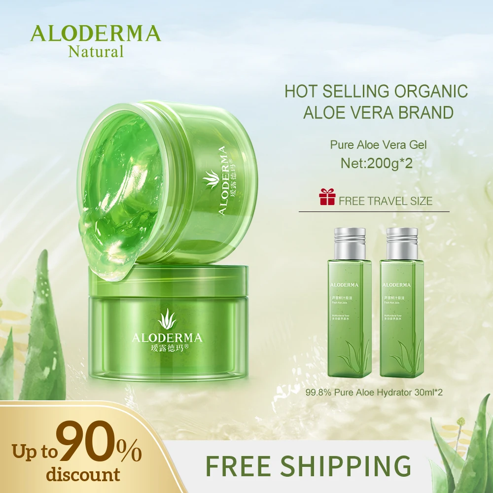

Aloderma 96% Organic Pure Aloe Vera Gel 200g*2pcs After Sun Repair Acne Removing Hydration Moisturizing Cream For Men And Women