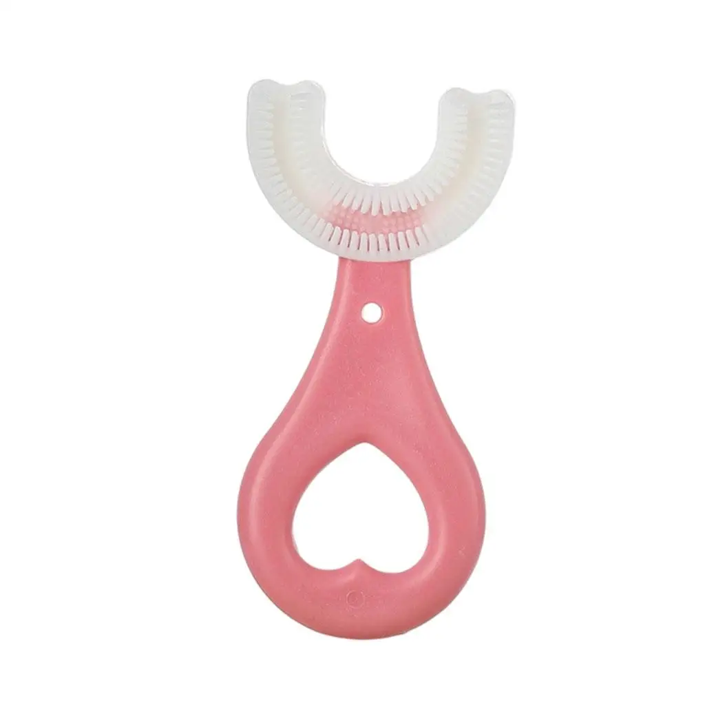 360도 U자형 실리콘 어린이 칫솔 수동 핑크 블루 소프트 핸들 남아 여아 치아 관리용
