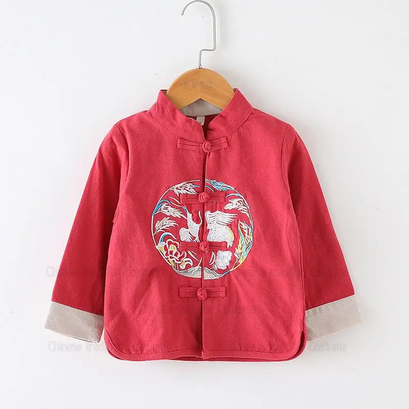 Chinese Style Child Hanfu Tang Clothes New Year Festival Jacket Boy Girls Cotton Line Tops Embroider Baby Kong Fu Clothing