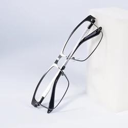Blue Light Protection Men's Full Frame Metal Reading Glasses with Spring Hinge - +75 (Gun)