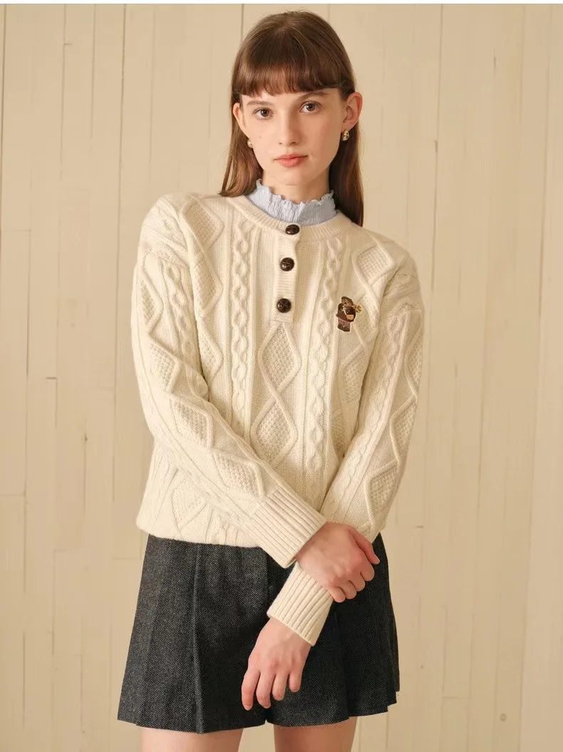 

Модные пуловеры с вышивкой мишки, свободный свитер с длинными рукавами и нитками розового цвета, винтажные Топы в стиле преппи, джемпер