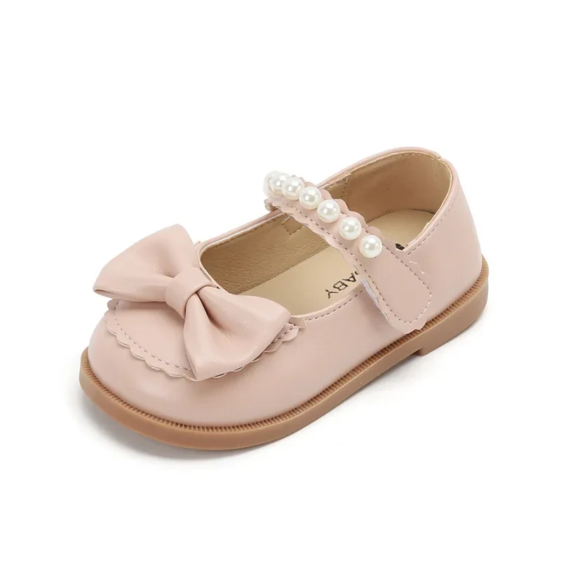 Children's Leather Shoes Kids Casual Shoes for Toddlers Little Girls Infants Spring Autumn Princess Pearls Bowtie