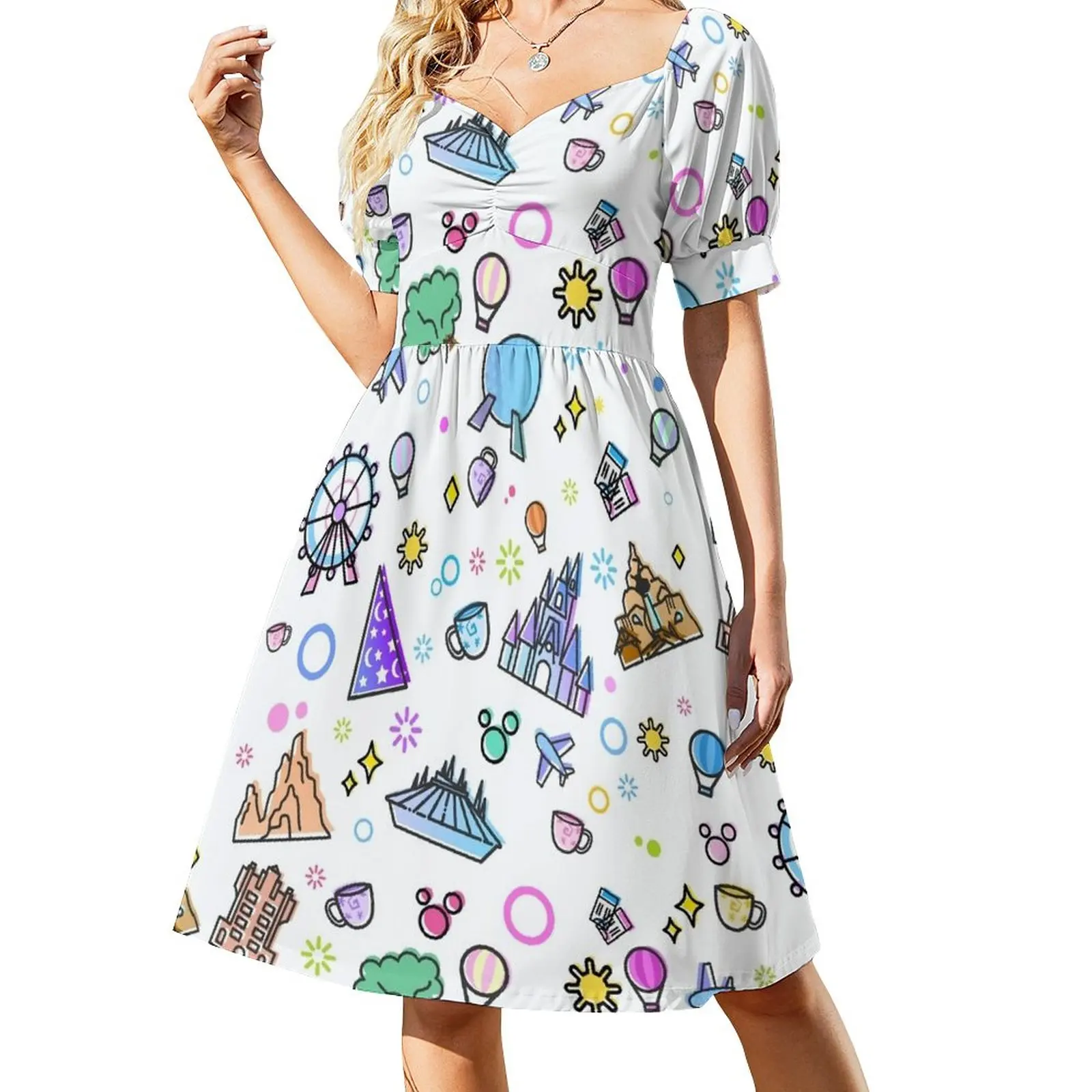 

Meet me at my Happy Place Pattern. Happiest Place on Earth. Florida Orlando Icons. Ferris Wheel Theme Park. Dress