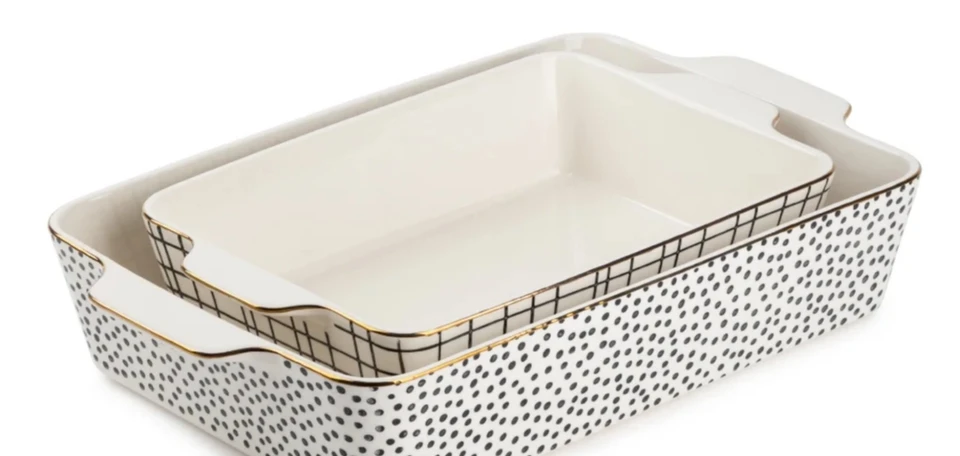 Stylish Ceramic Rectangular Bakeware Set with Dots