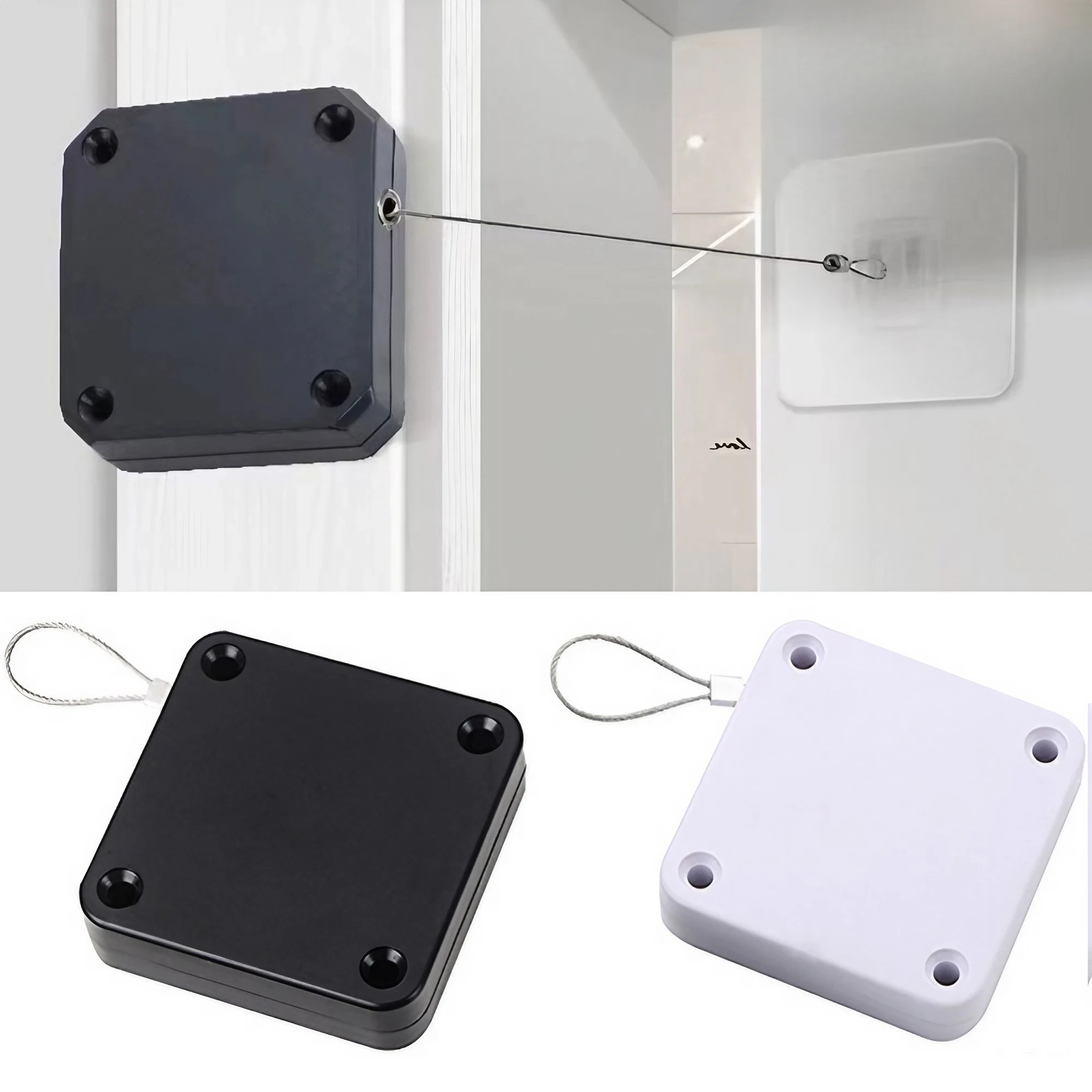 JJYY Punch Free Door Closer Telescopic Door Device Wooden Closed Sliding Wire Pull Rope Automatic Closing artifac door closer
