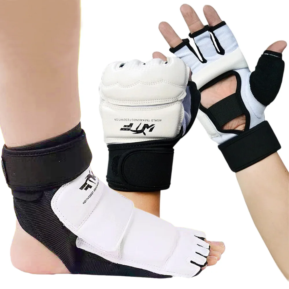 1 Pair Boxing Training Gloves Taekwondo Competition Protective Martial Arts Hand Foot Guards PU Protective Legguard Gear