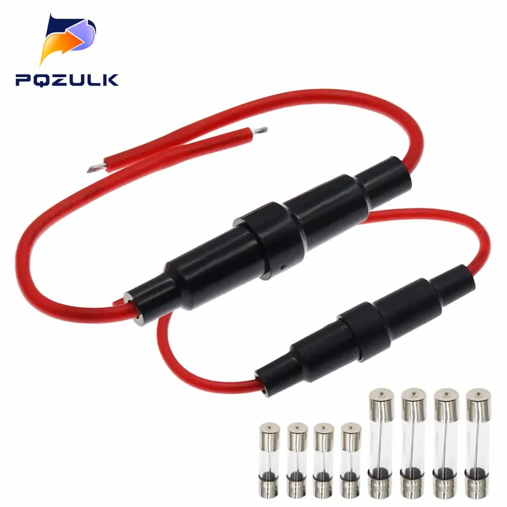 5*20MM 6*30mm Glass Tube Fuse Holder Screw Type Quick Blow 5X20MM Fuses with 14AWG Wire 250V for Car