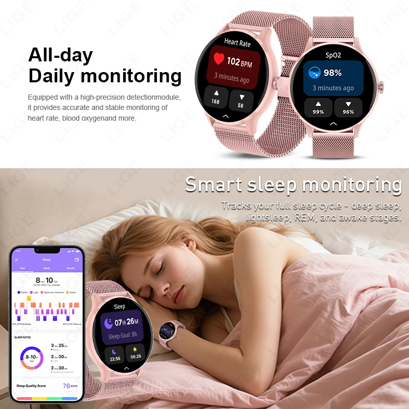 LIGE Smartwatch da donna con previsioni meteo in tempo reale, orologio sportivo impermeabile da uomo e da donna per Android e iOS - immagine 4