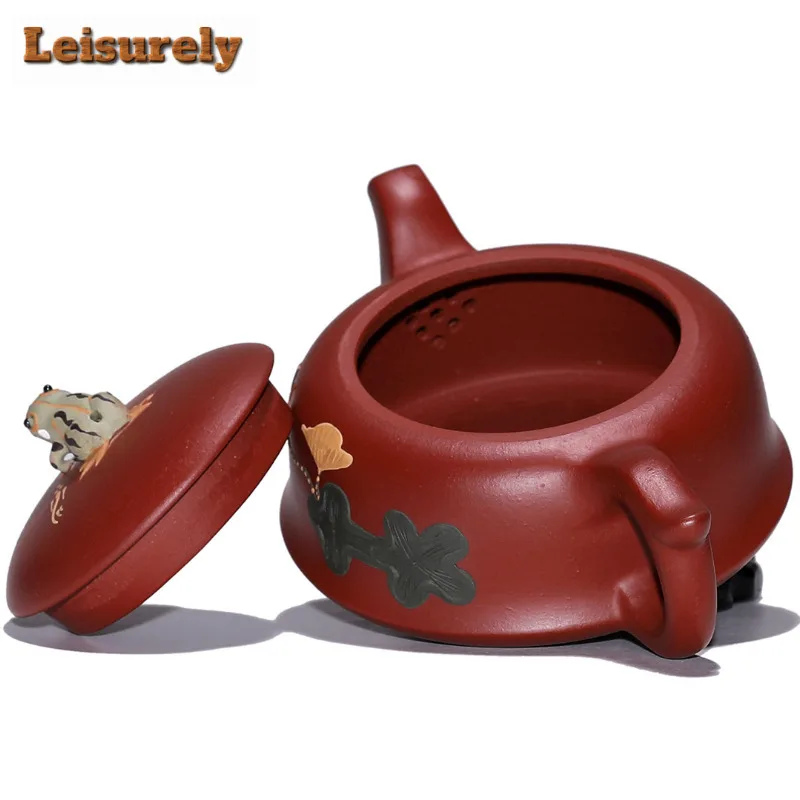 250ml Antique Yixing Purple Clay Teapots Handmade Frog Pot Raw Ore Dahongpao Mud Tea Soaking Kettle With Strainer Zisha Tea Set