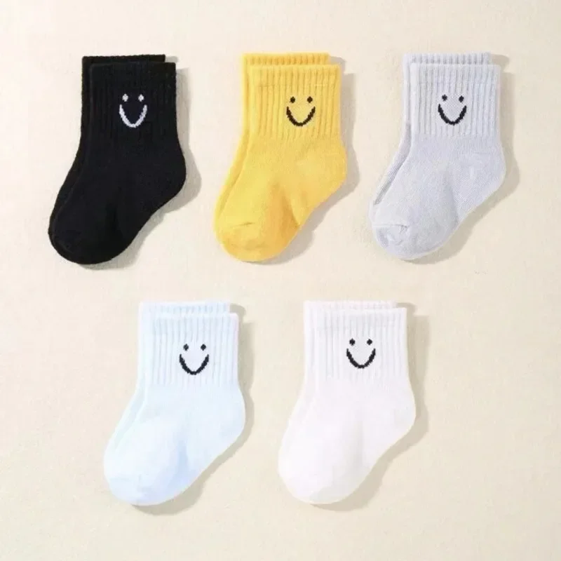 5 Pairs Cute Kawaii Smiling Baby Soft Socks Anti Slip Floor Socks for Infant Girl Boy Warm Anti Slip Floor Socks 0-5T 6