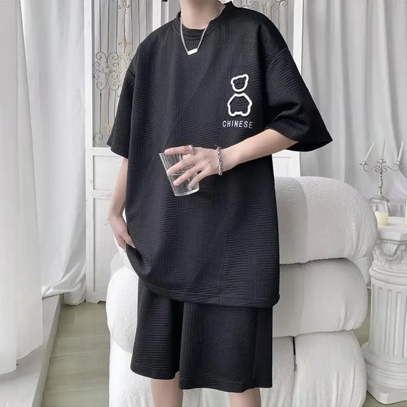 بدلة رياضية كورية للرجال من قطعتين ، موضة شارع راق...