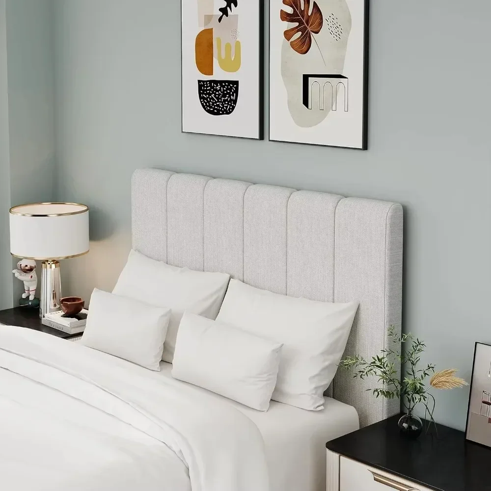 King Headboard Foldable Linen Headboard for King Size Bed Upholstered Wall Panels Adjustable Height Grayish White