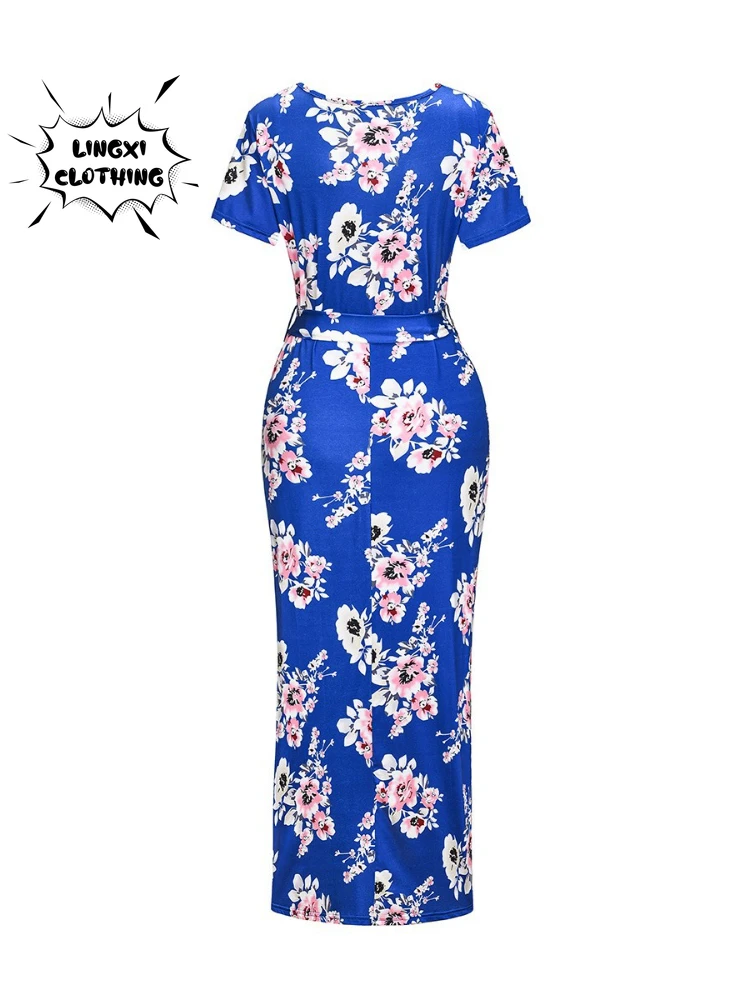 Pregnant Women's Dress Fashion Women's Printed Belt Breastfeeding Short Sleeve Spring/Summer Long Dress womens dresses