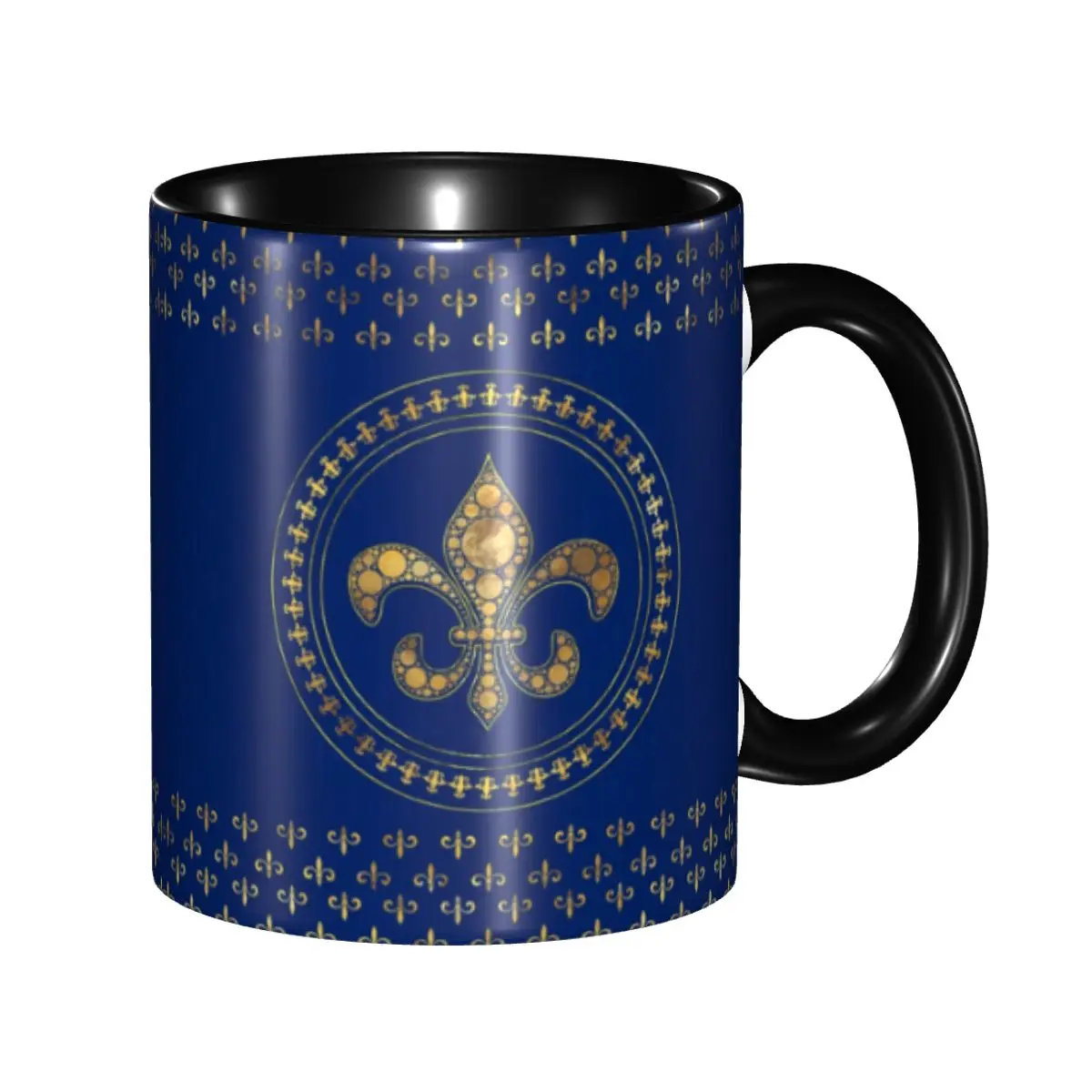 Fleur-De-Lys Gold And Royal Blue Coffee Mugs DIY Custom Fleur De Lis Lily Flower Ceramic Tea Milk Mug
