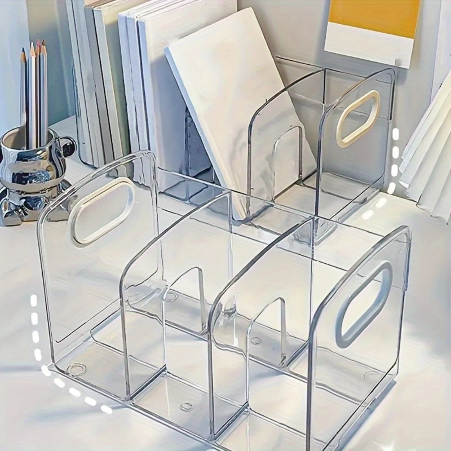 Office Desktop Bookshelf Desk Transparent Box Workstation Finishing Book Document Rack