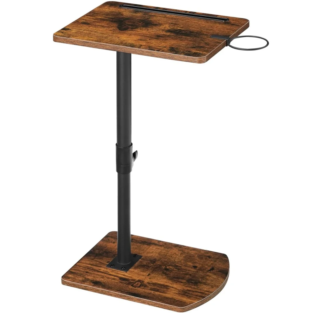 C-förmiger, höhenverstellbarer Vintage-Beistelltisch – 360 ° Drehbarer Sofatisch/Laptop-Schreibtisch mit Abnehmbarem Getränkehalter & Tablet-Schlitz – Detail 3