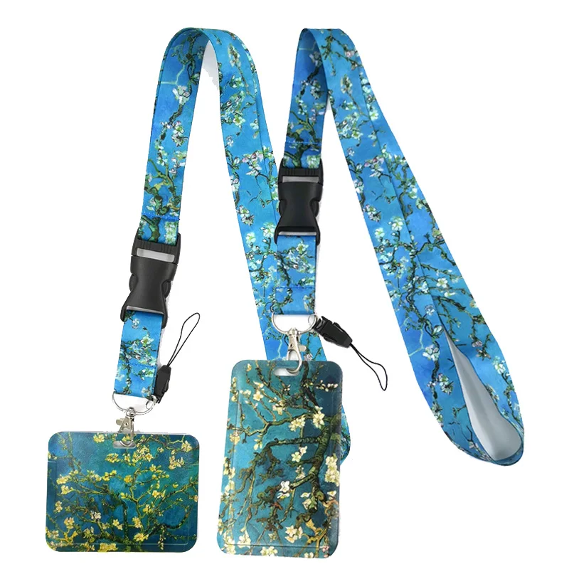 

Van gogh Almond Tree Painting Neck Strap Lanyards ID badge card holder keychain Mobile Phone Strap Gift Ribbon webbing necklace