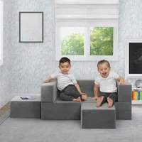 Convertible Sofa and Play Set for Kids and Toddlers Modular Foam Couch and Flip Out Lounger with 2 Ottomans 2