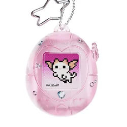 Tamagotchi Style Cute Soft Silicone Transparent Earphone Case with Cartoon Lanyard & Kawaii Sticker (Pink)