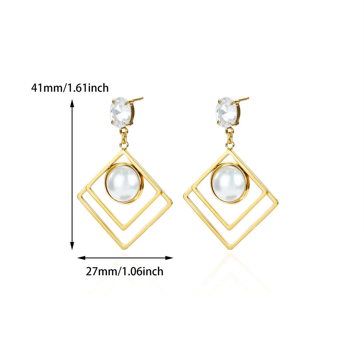 Pearl Zircon Hollow Geometric Earrings For Women Girls