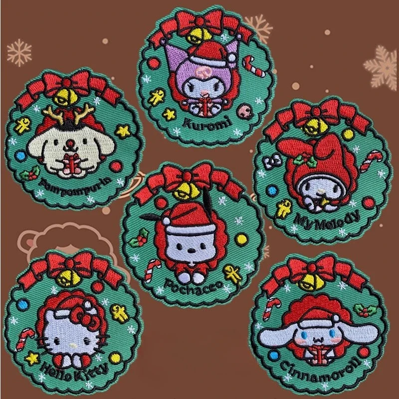 

Self-adhesive Sanrio Hello Kitty Kuromi Christmas Embroidery Patch For Clothes Stickers Badges Clothing Diy Embroidery Patch