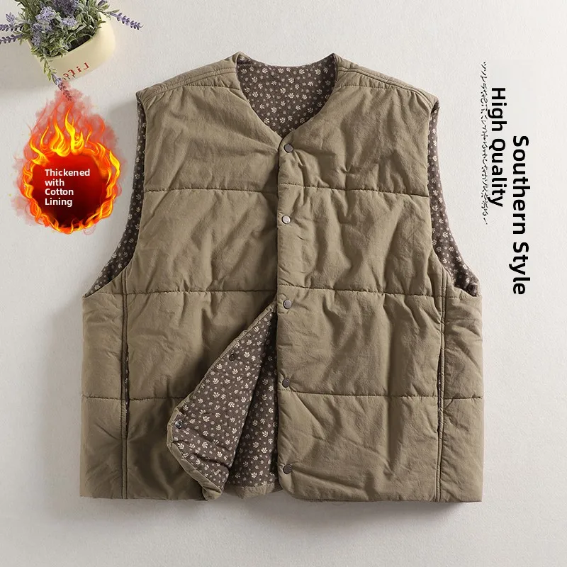 Winter Faion Simple Pure Color Cotton Lined Vest Thiened round Ne Loose Women's Casual Outerwear Large Size Coat
