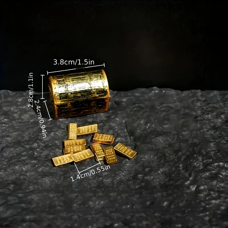 1개 미니 해적 보물 상자(금괴 포함)-수족관 장식, 수생 식물 및 물고기 사실적인 디자인, 절묘한 장인정신