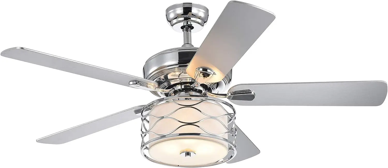 

Moira Chrome 52-Inch 5 Lighted (Includes Remote and 2 Blade Color Options) Ceiling Fan, Grey Ventilador portatil recargable Summ