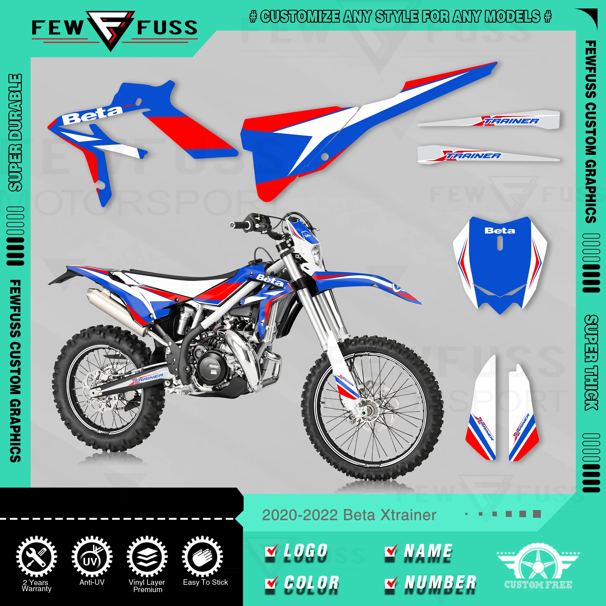 

FEWFUSS Custom Team Graphic Decal & Sticker Kit For BETA Xtrainer 2020 2021 2022 005
