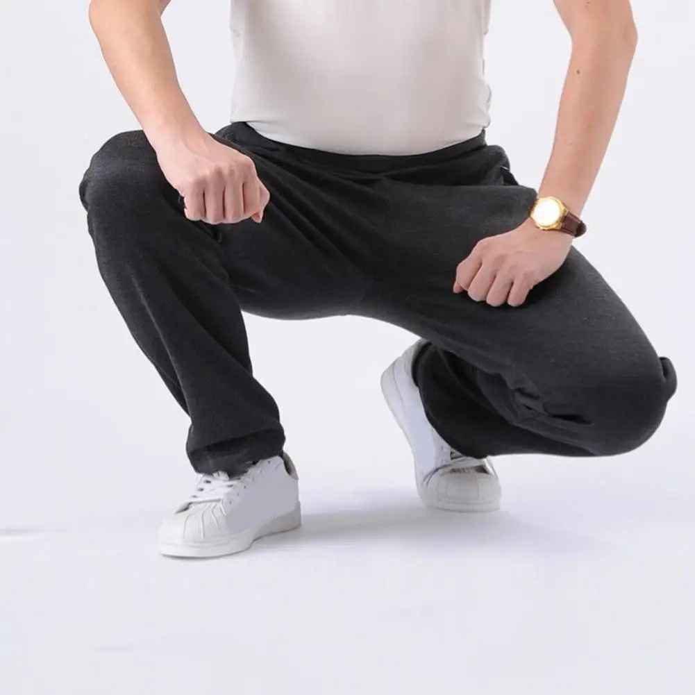 Description Picture 3 of itemMen Fleece Pants Men's Winter Warm Plush Wide Leg Pants with Elastic Waist Zipper Pockets for Sports Leisure Elastic Waist Pants