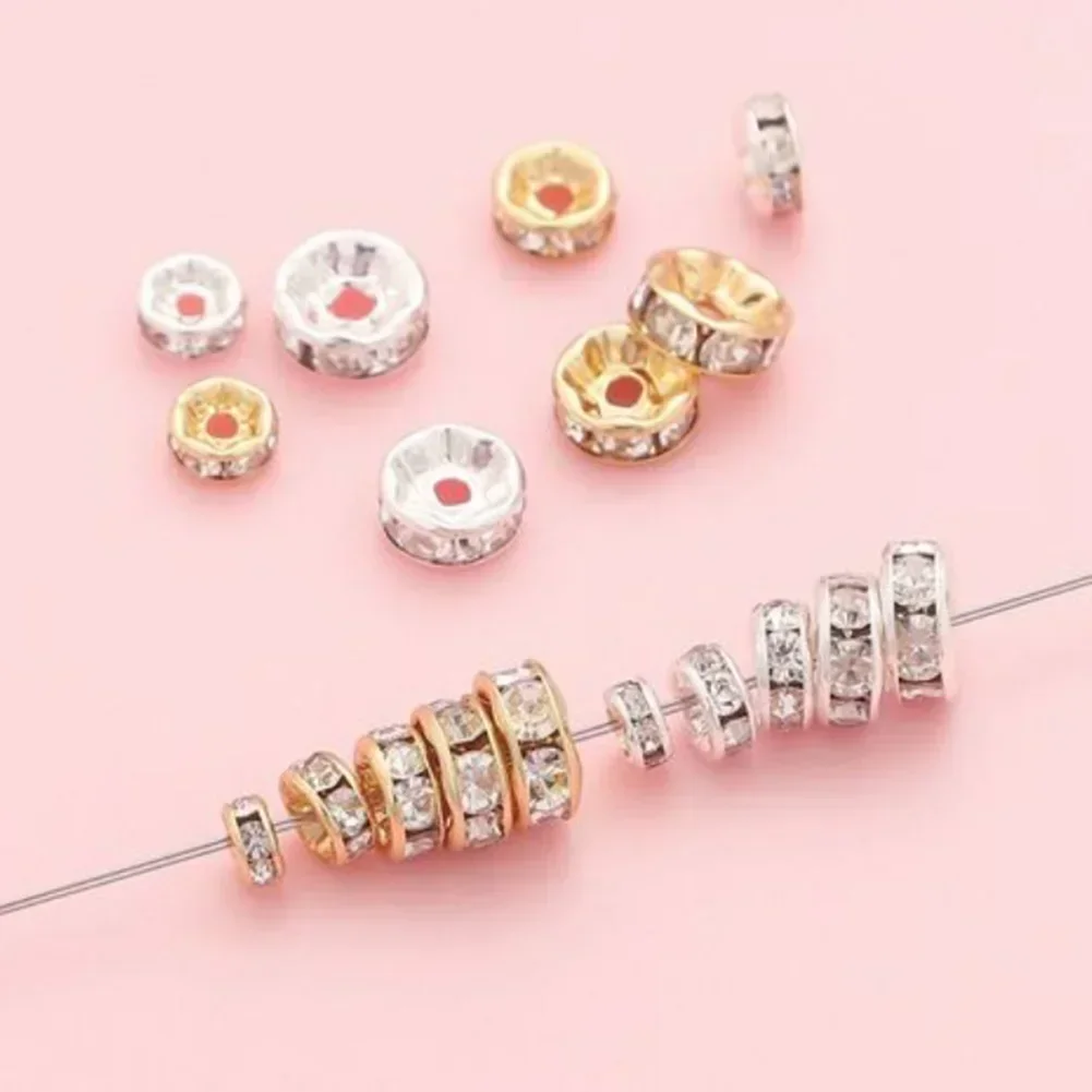 라인석 스페이서 비즈, 느슨한 비즈 목걸이 팔찌, 수제 공예 장식품 장식, DIY 액세서리, 50 개, 6mm