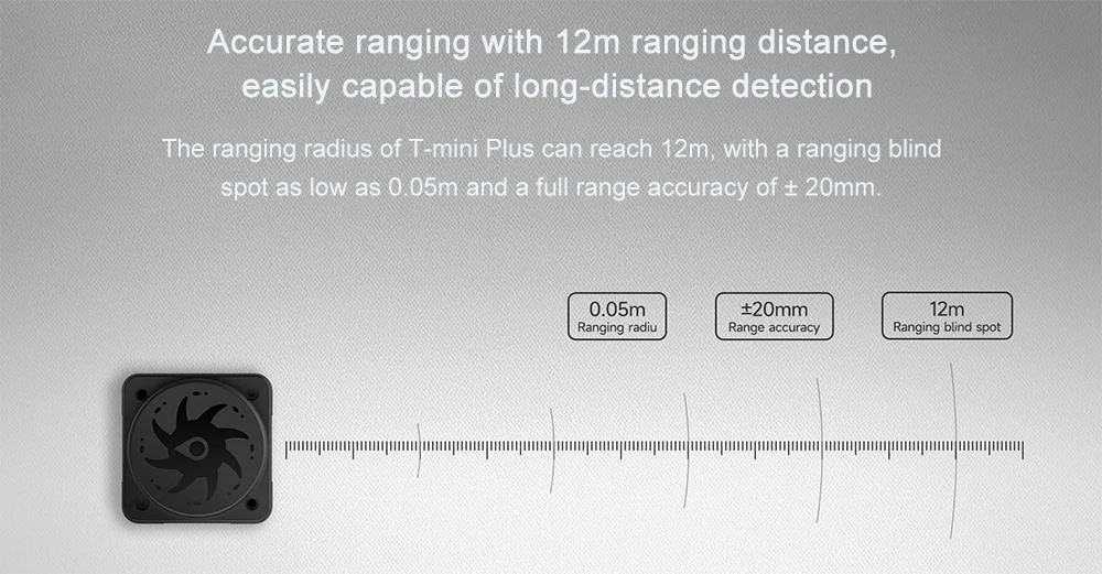 T-Mini Plus ToF Lidar Scanner 360° 2D Sensor 12Hz Scan Rate 12m Ranging Distance