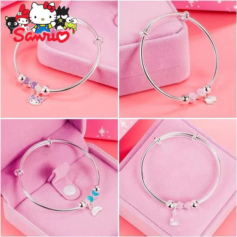 Sanrio Hello Kitty Women's Silver Plated Charm Bracelet, 8 