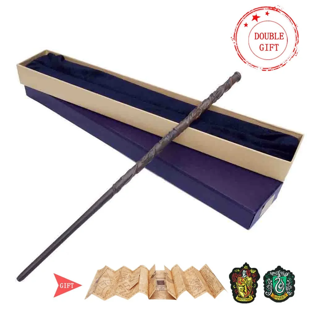 35-42cm Metal Core Magic Wand 24 specie Cosplay Dumbledore Voldemort Malfoy Snape Potter Wands Toys Map Badge come regalo gratuito