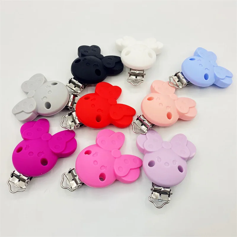 4pcs Heart Shape Silicone Pacifier Clips Leaves Mouse Silicone Clip Nursing Safe Baby Toys Accessories DIY Pacifier Chain Clamps 6