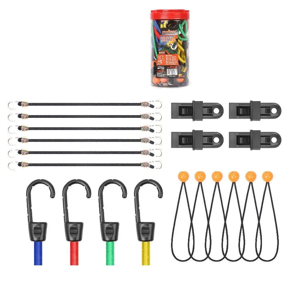 30-Piece Premium Bungee for Cord Assortment Includes 10&rdquo; to 40&rdquo; Bungee Cords, Canopy Ties & Tarp Clips