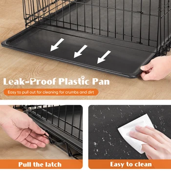 JHK Double Door Folding Metal Wire Dog Cage with Plastic Leak-Proof Pan Tray Extra Large Pet Kennel for Indoor Outdoor Travel 6