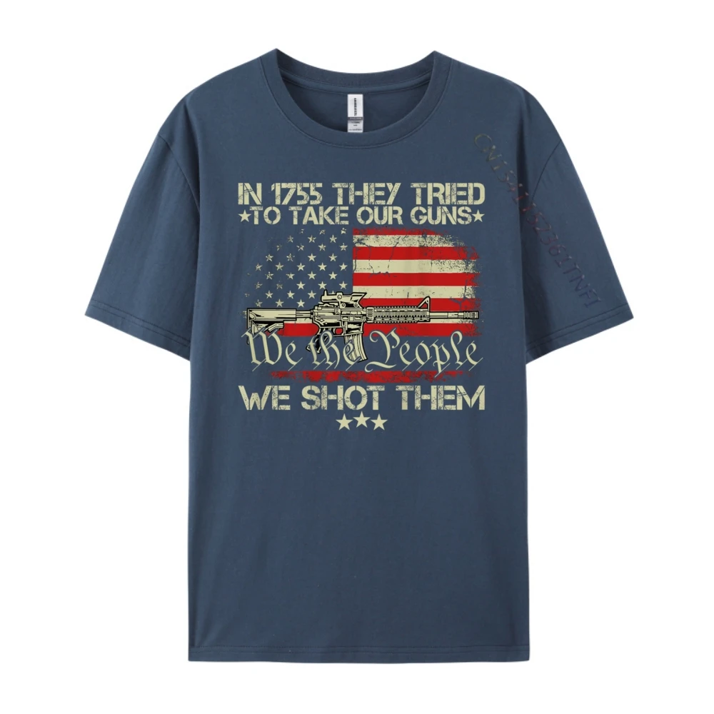 In 1775 They Tried To O Neck T Shirts Thanksgiving Day Tops Tees Short Sleeve Funny All Cotton Funny Tops Tees Normal Mens In 1775 They Tried To Take Our Guns We Shot Them Back_B9120 navy