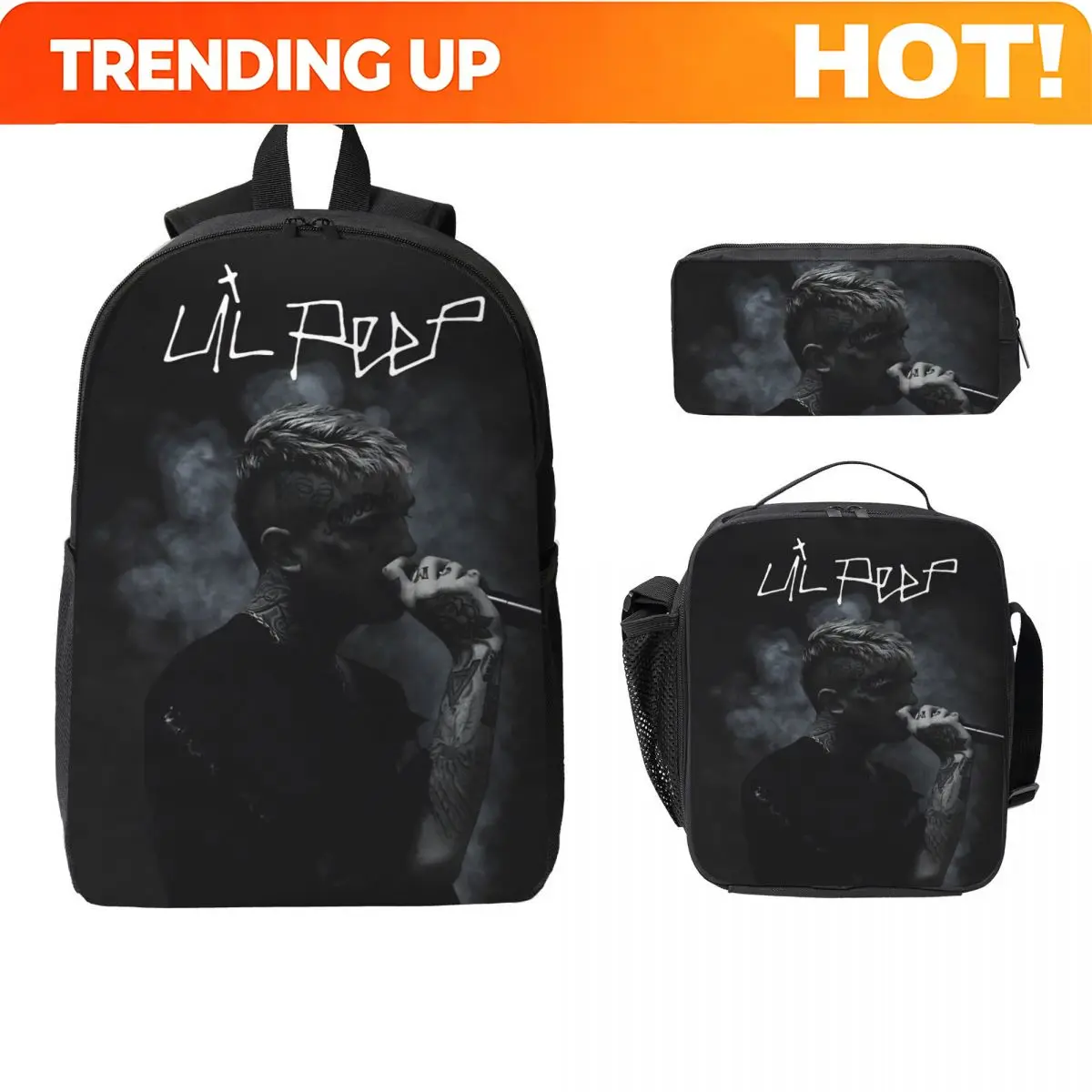 Lil Peep Cool Rapper Kids Backpack Lunch Box Pencil Boxes for Boys Girls Backpacks School bag Bookbag Set 1