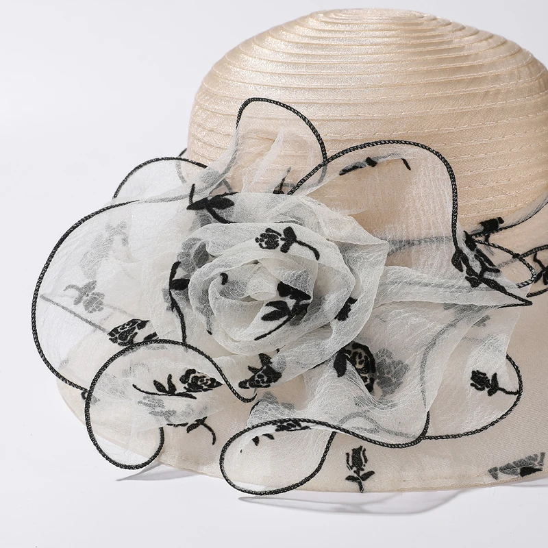 Fashionable Summer Sun Hat for Women Elegant Flower Sunshade Hiking Beach Bucket Hat Panama Hats Bowler Breathable