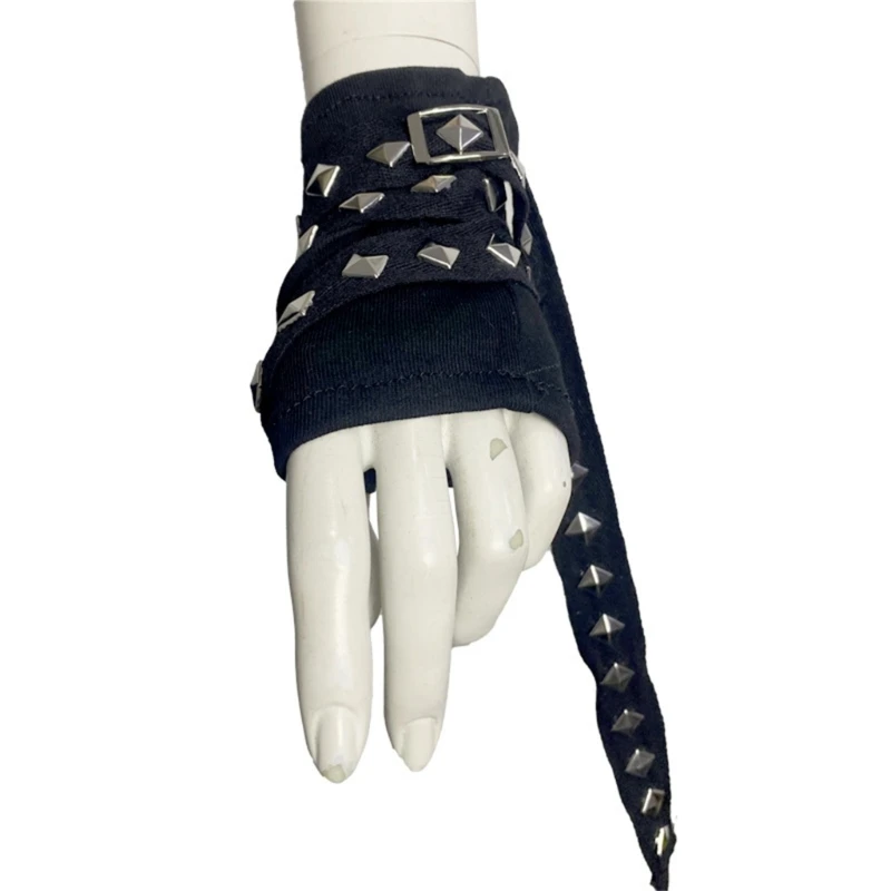 Women Punk Mittens Rivet Ribbons Streetwear Sleeves Half Finger Sleeve for Cycling and Music Festivals 1pair fingerless gloves arm sleeves
