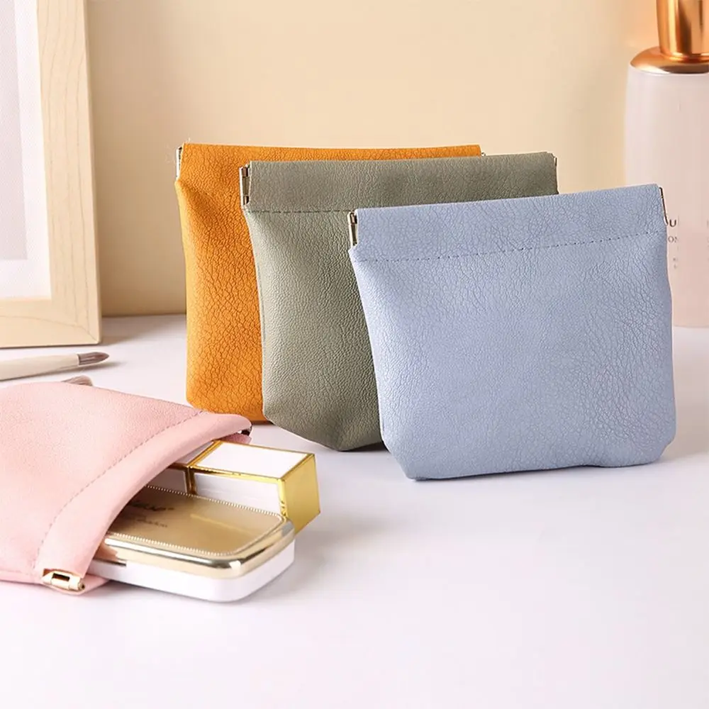 

Solid Color PU Leaf Spring Bag Creative Coin Purse Cosmetic Bag Self-closing Storage Bag Small Item Bags PU Texture Outdoor