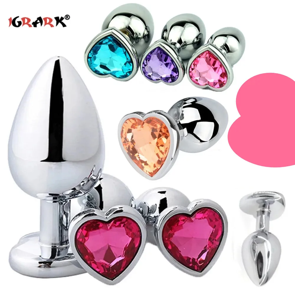 Anal Plug Dilator Crystal Heart Shape Buttplug Stainless Steel for Women Men