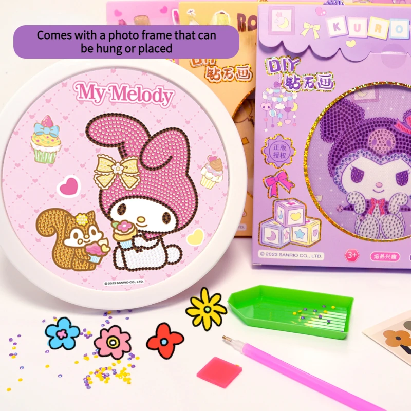 

Sanrios Cinnamoroll Kuromi Mymelody Cartoon Framed Diamond Painting Round Embroidery Mosaic Cross Stitch Art Birthday Present