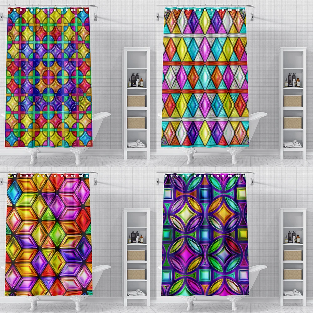 

Цветная сетчатая занавеска для душа с рисунком, Современная Геометрическая зеркальная занавеска из полиэстера, водонепроницаемая занавеска для ванной с крючками