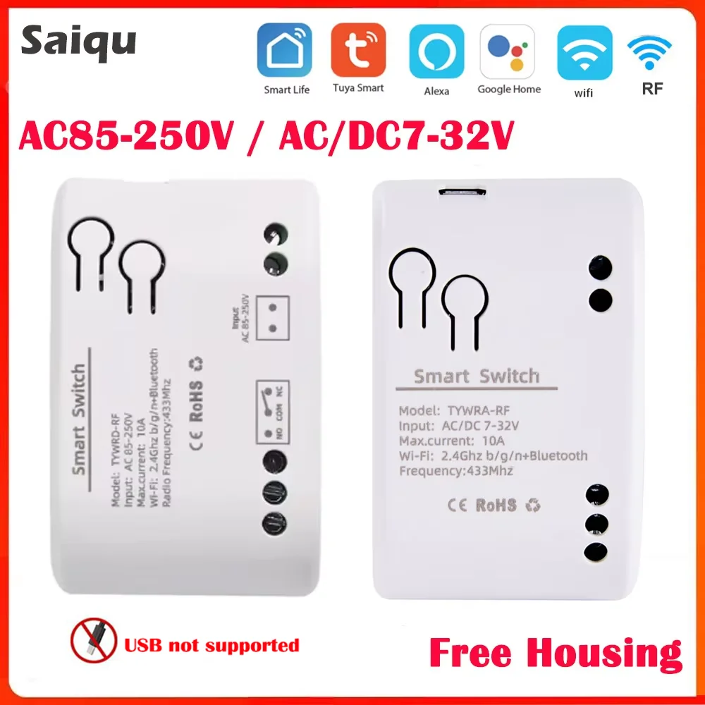 WiFi Tuya Smart 1CH Switch 220V 10A Relay Module APP Remote Control 12V 24V 220V 85-250V RF433 Receiver Google Home Alexa